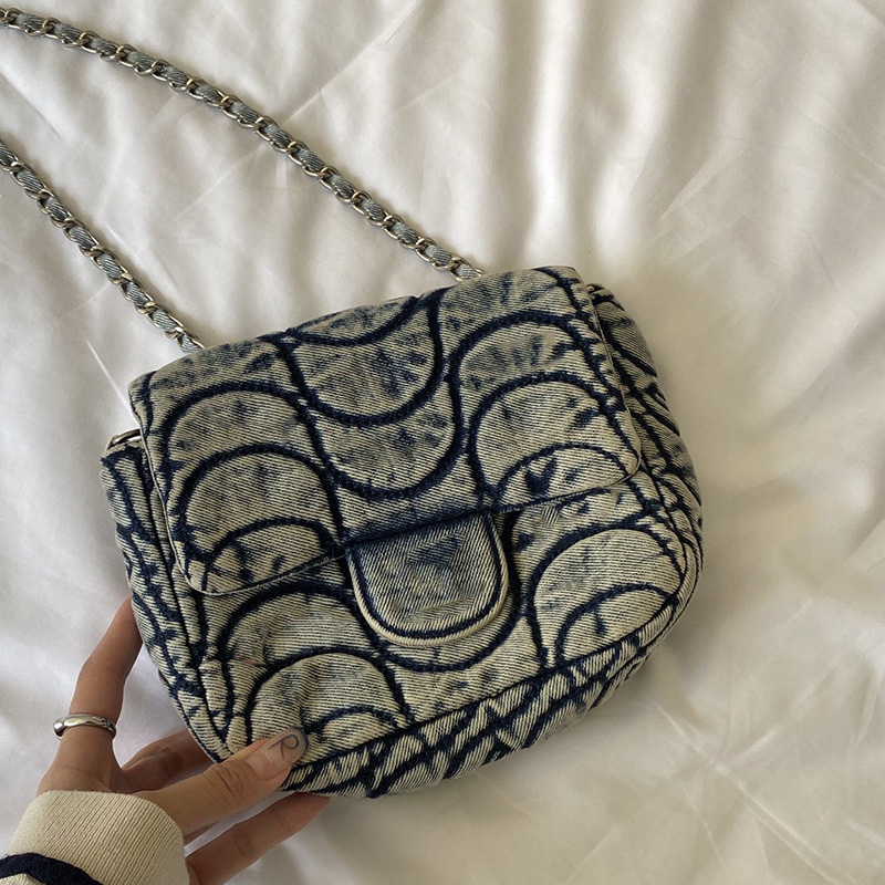 

22Ss Vinatge Blue-grey Denim Mini Crossbody Bags Classic Flap Square Silver Quilted Metal Turn Lock Hardware Shoulder Purse Cosmetic Outdoor Sacoche Handbags 18CM, Box