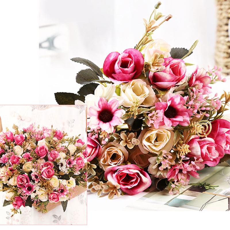 

Creative 12 Heads Artificial Rose Flowers Bouquet Wedding Decoration Silk Real Touch Fake Flowers Home Garden DIY Decor Floral, A3