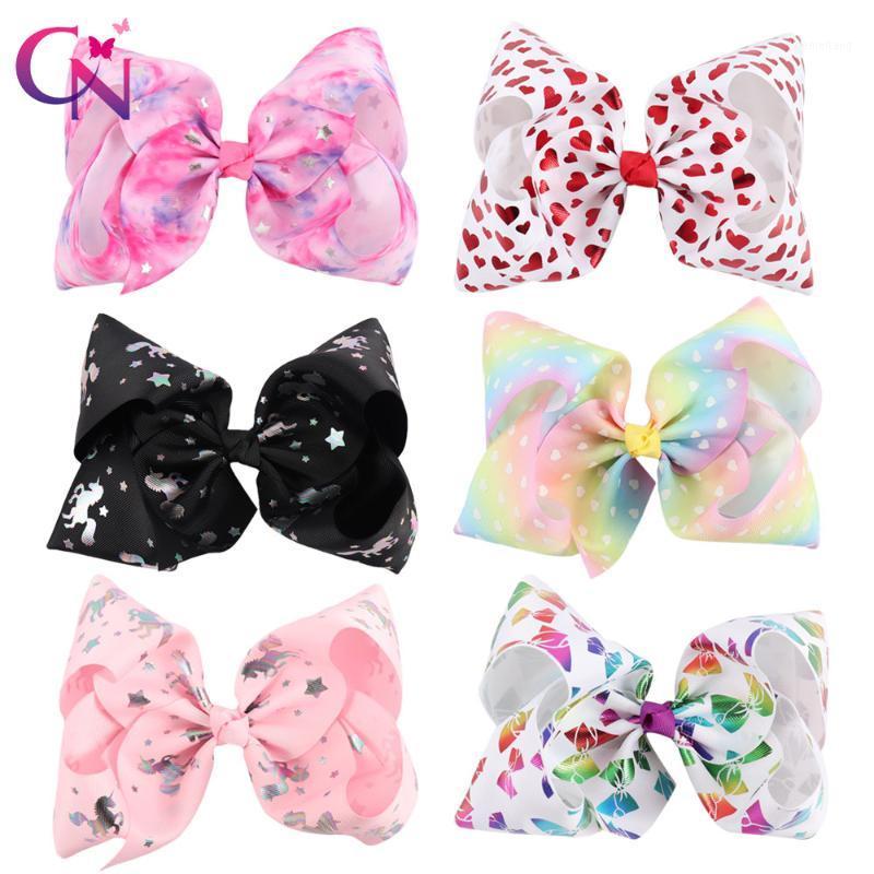 

6 Pieces/lot 7" Hair Bows With Clips For Kids Girls Handmade Large Metalic Prints Ribbon Bows Hairgrips Hair Accessories1