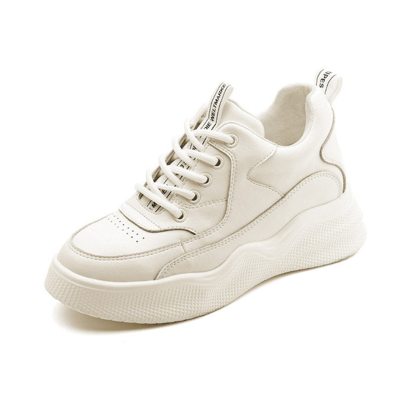 

2021 The New White Genuine Leather Heel Chunky Women Shoes Spring Vx4g, White winter.