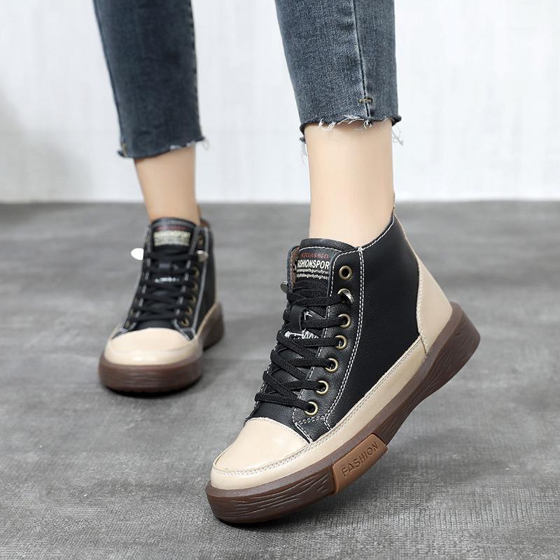 

Women's Sports Boots Winter Shoes Woman Genuine Leather Ankle Boot Female Flat Plush Casual Warm Footwear Retro Sneakers1, Black