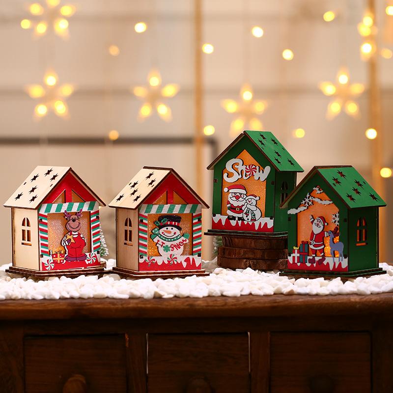 

2020 Christmas Decorations Wooden House Luminous Wooden Christmas Tree Decoration Ornament Navidad Xmas Gifts New Year 2021