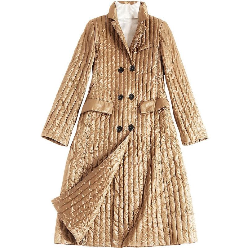 

Women' 2020 winter luxury gold turn down collar thick long white duck down jacket coat slim women parka coat, Black