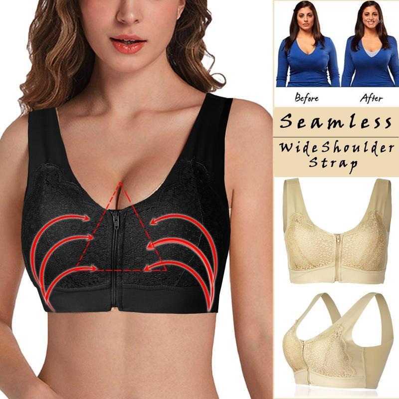 

Women Yoga Sports Front Closure Extra-Elastic Breathable Lace Trim Bra Underwear Top Sport Bra Sportswear for Women Girls 1181, Bg
