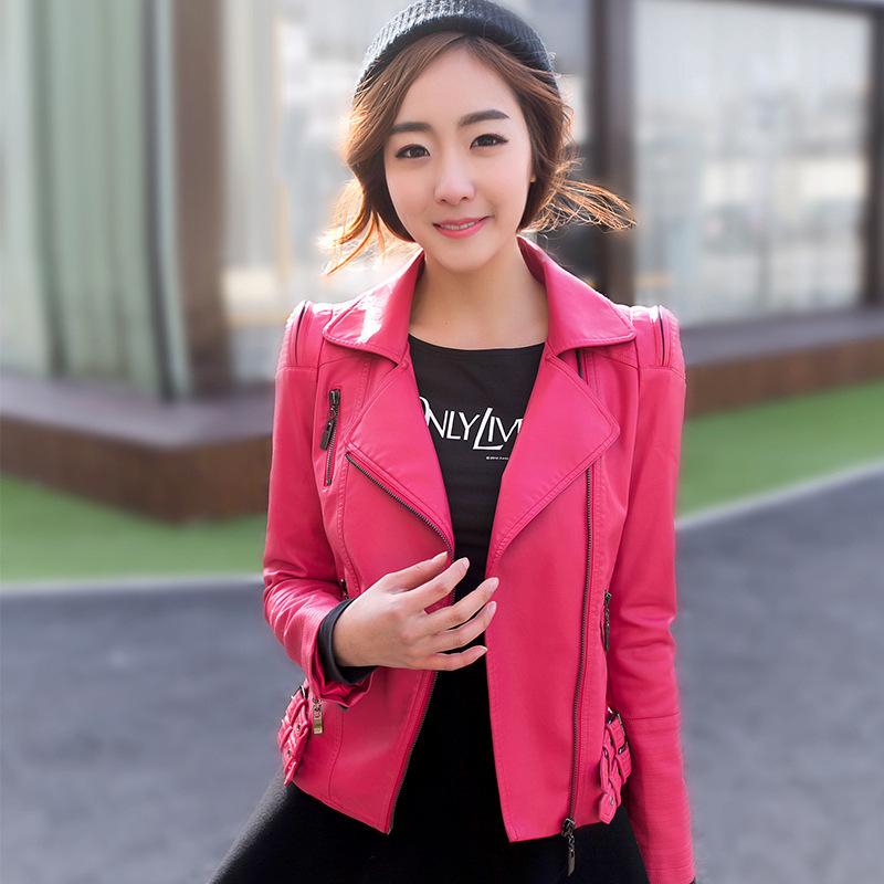 

New Loose PU Faux Leather Jacket Women Classic Moto Biker Jacket Spring Autumn Lady Basic Coat Plus Size Outerwea BY217, Rose