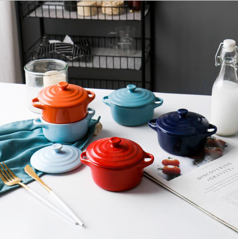 Milk Pot Ceramic stewing small steamed egg cup with lid household bird's nest dessert double ear baking bowl-image-637369358