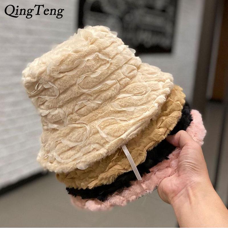 

NEW Winter Lace Faux Fur Plush Bucket Hats For Women Outdoor Warm Soft Velvet Fisherman Cap Lady Girl Fashion Panama, C1