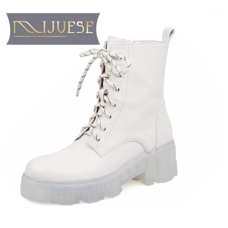 

MLJUESE 2021 women ankle boots soft Cow leather winter short plush lace up round toe high heels equestrian boots party dress1, Black