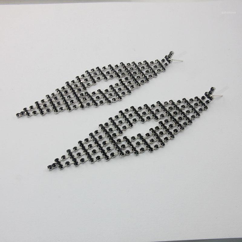 

Silver pin exaggerated long full rhinestone earrings temperament noble fashion earrings female trendy jewelry1