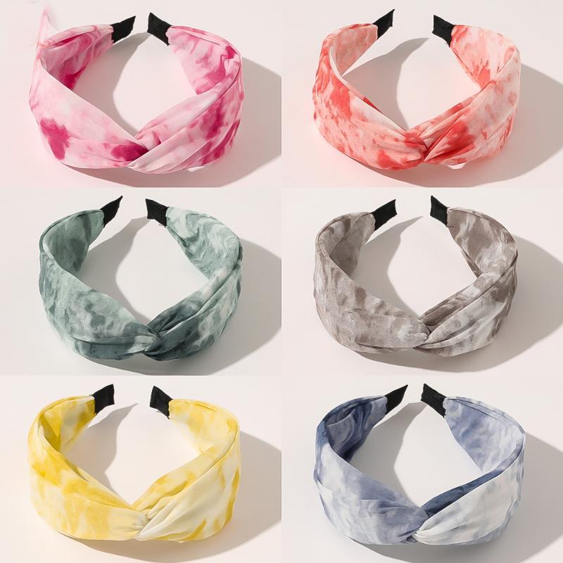 

Tie Dye Chiffon Satin Cross Hairband Headband for Women Girls Hair Accessories