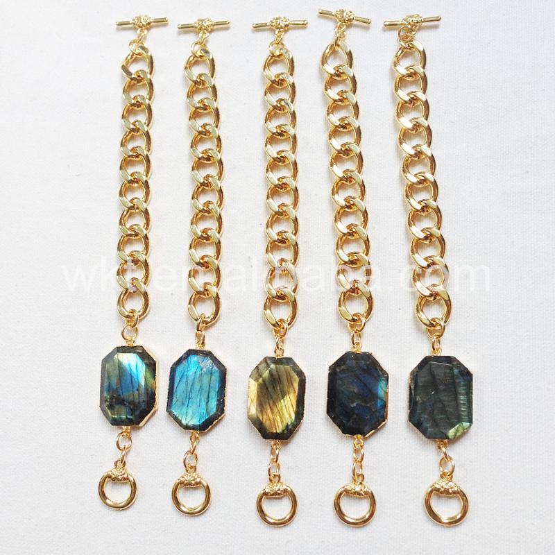 

WT-B247 Unique Designs Chain Bracelet 24k gold electroplated link chain bracelet natural labradorite jewelry gift