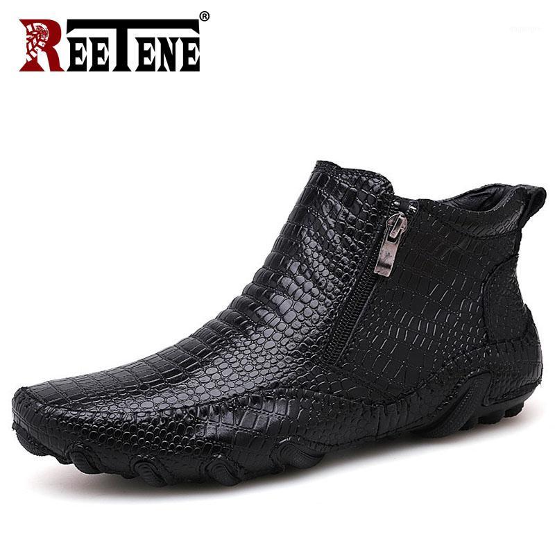 

REETENE Spring Autumn Genuine Leather Men Boots Waterproof Ankle Boots Men High Quality Casual Shoes Non-Slip Men's Hiking Shoes1, Brown