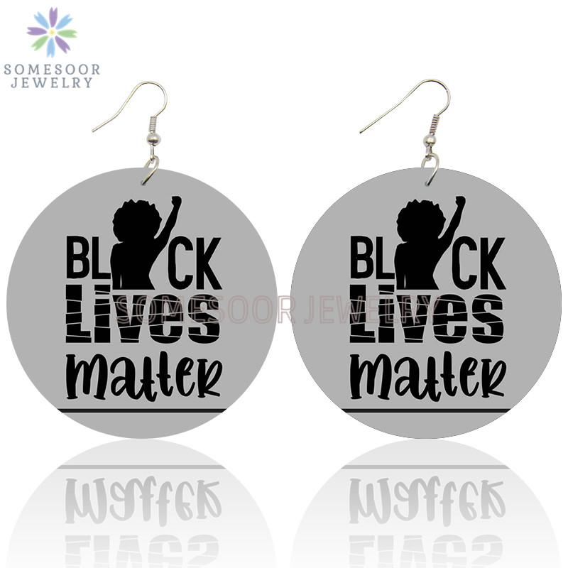 

Dangle & Chandelier SOMESOOR Black Lives Matter Woman Wooden Drop Earrings Afro Melanin Power Fist Printed Big Loops Jewelry For Lady Gifts
