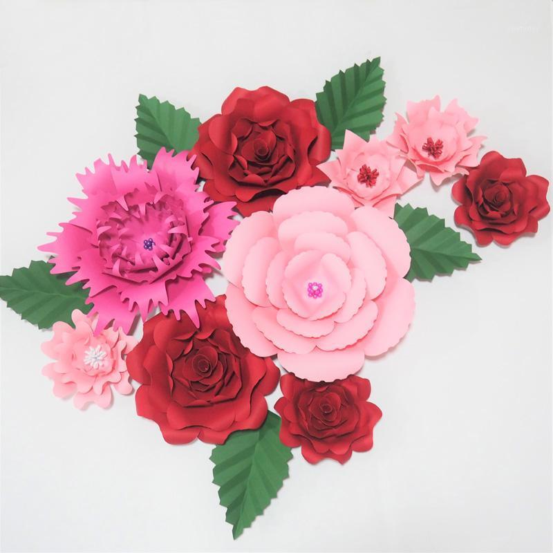

2020 Hot Mix Pink Red Giant Paper Flowers 9PCS + 5 Leaves Artificial Wedding & Event Backdrops Table Deco Baby Nursery Shower1, Custom color