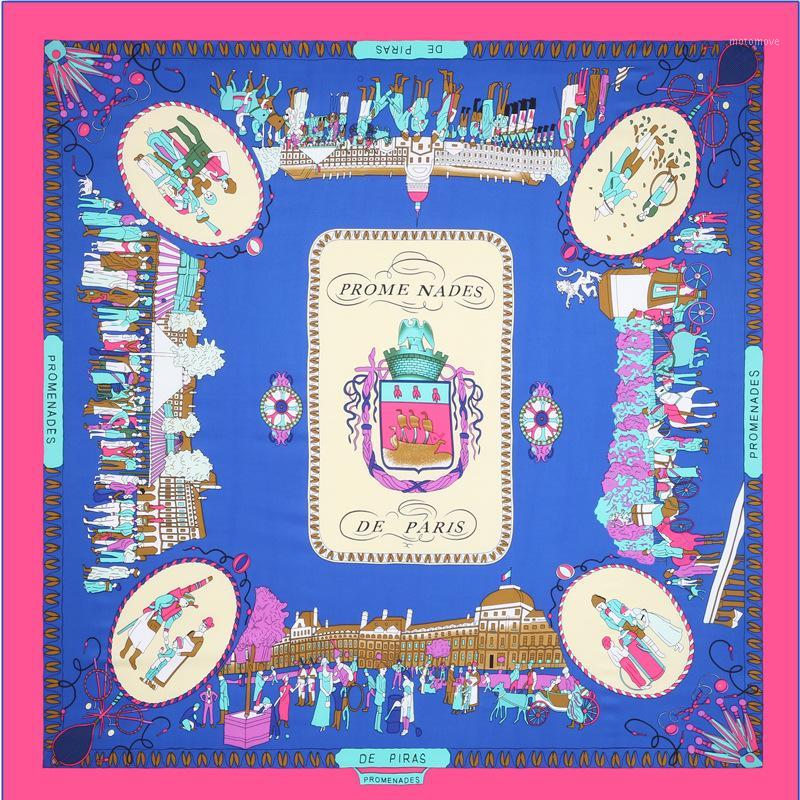 

2020 New Women's Paris Street Printed Silk Big Square Scarf Elegant Women's Scarves Luxury Shawl Scarf Gift Scarves1
