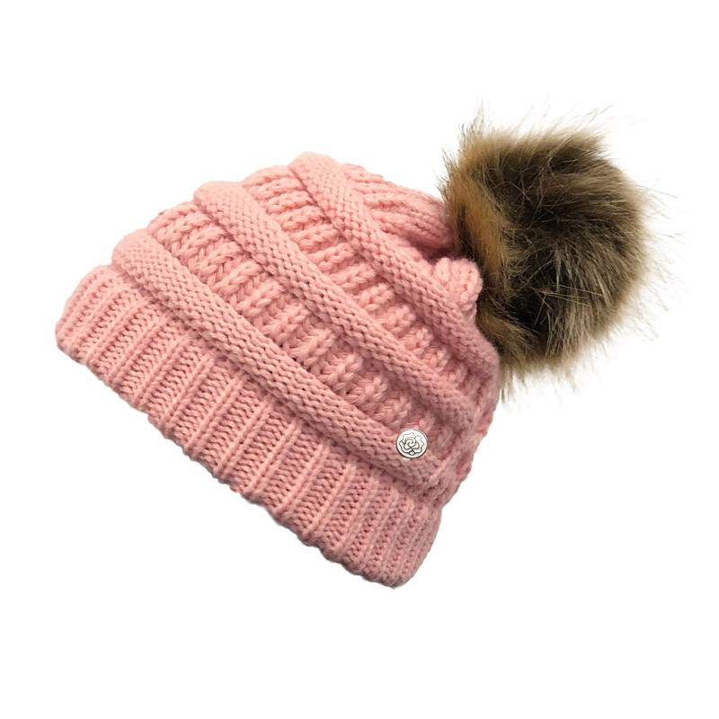 

Women Winter Knit Criss Cross Pompom Beanie Cap with Detachable Buttons 50PF