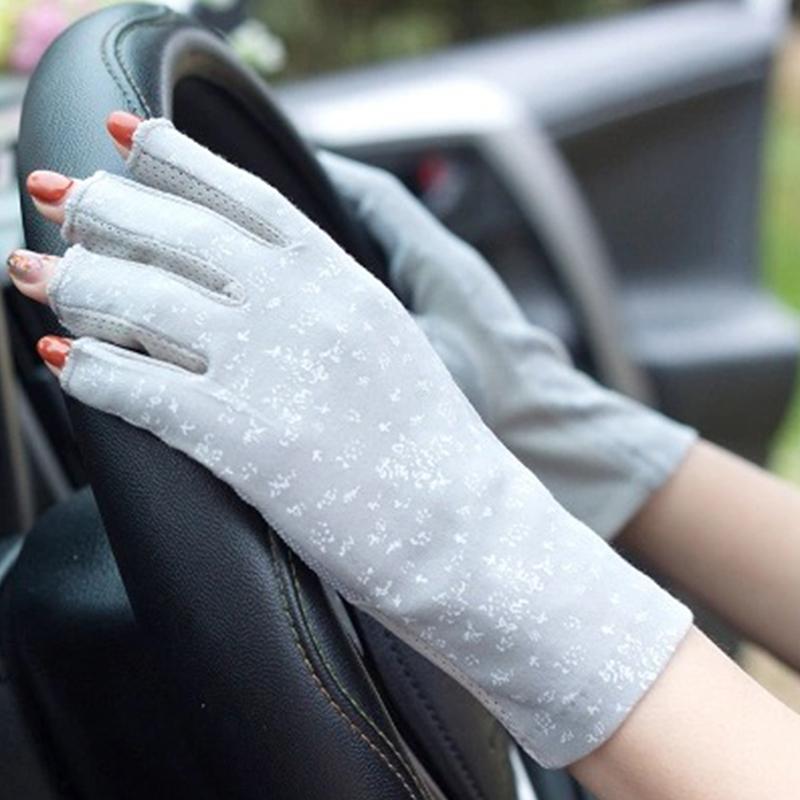 

Summer Sunscreen Fingerless Gloves Female Ladies Elegant Floral Dot Printed Elastic Short Ultra-thin Breathable Driving Gloves