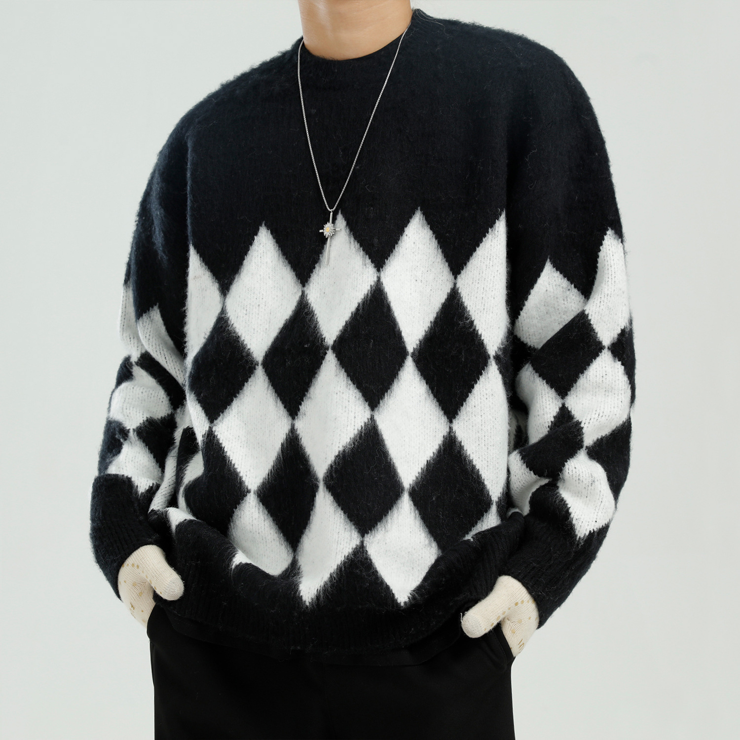 

2020 Chess Male Streetwear Vintage Fashion Knit Sweater Pc9i, Black 0017