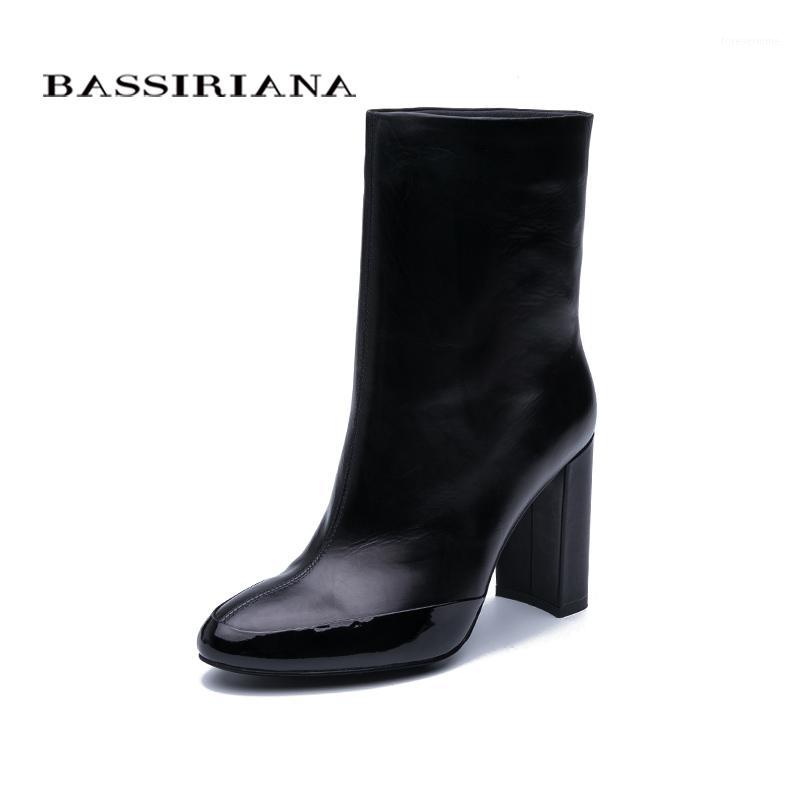 

Bassiriana 2020 Spring and Autumn new women's leather short boots black high-heeled shoes women shoes1, 999