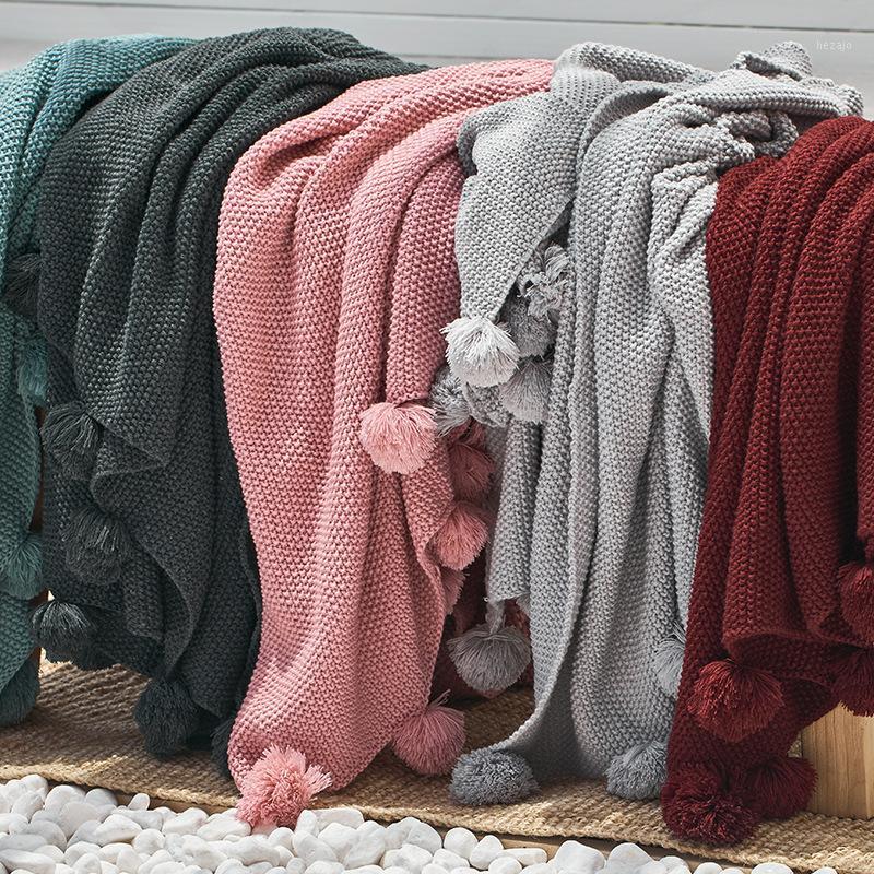 

Lovely Cover Knitted Blanket White Plush Throw Blanket Warm Pom Crochet Thread 130*160CM1