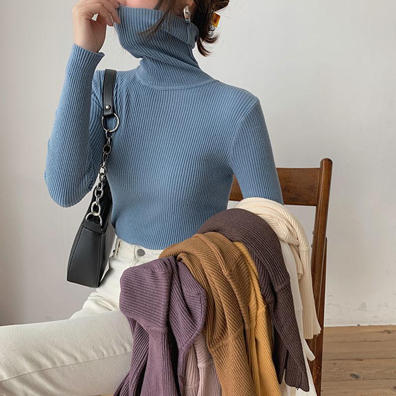 

Spring New Women Turtleneck Slim Sweater Solid Full Sleeve Knitted Pullovers Office Lady Elegance Winter Warm Bottoming Tops, Black