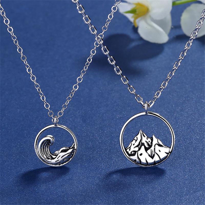 

Couple Mountain Sea Promise Dusk Love Set Pendant Necklace Pairs Tibetan Sliver Infinity Necklace Charms Lovers Men Women Choker