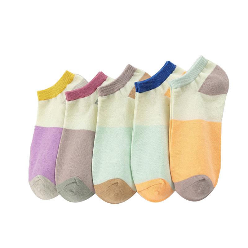 

5 pairs Thin cotton Women's boat socks Patchwork color breathable Women socks colorful shallow mouth fashion casual Girls sock, B orange