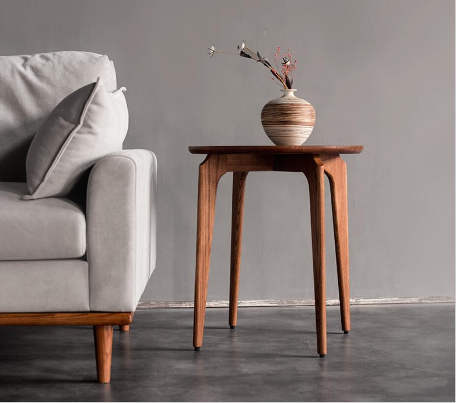 Classic Nordic solid wood small tea table Living Room Furniture white wax wooden link round edge with few auxiliary materials / whole body polish-image-633507919