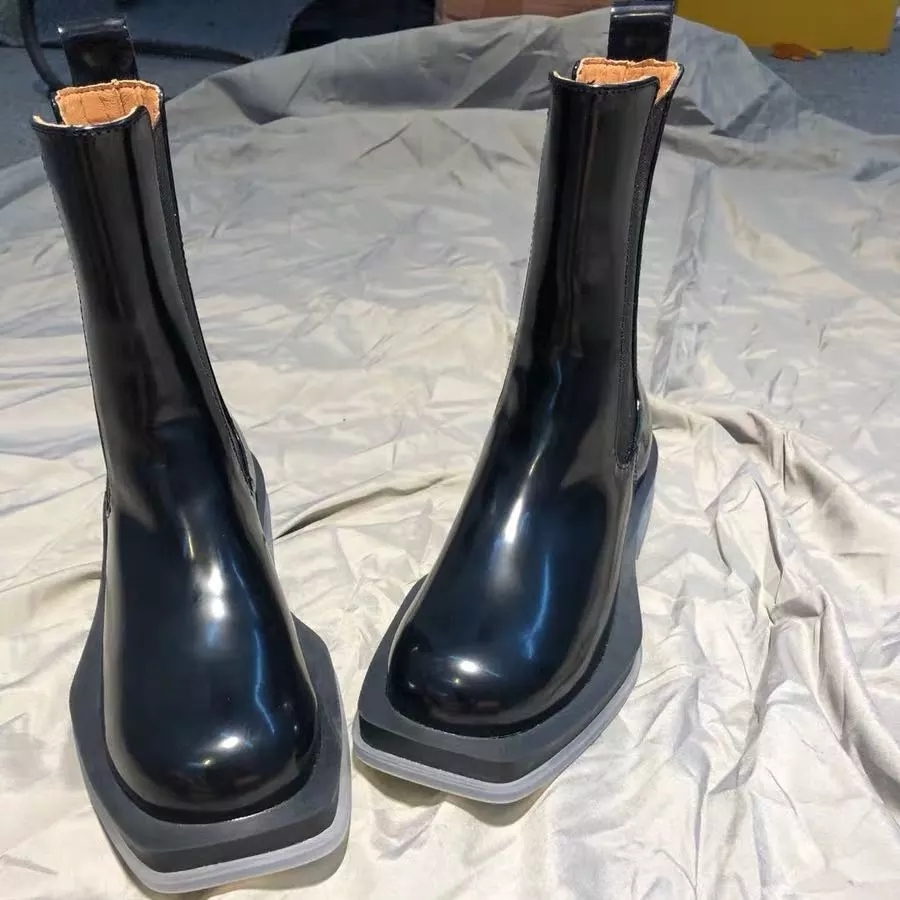 

2021 Marten Women's Vintage Boots Wedge Heel Transparent Rubber Booties Toe Square Foot Sliding in Chealsea Military Boot Xg9d, The picture