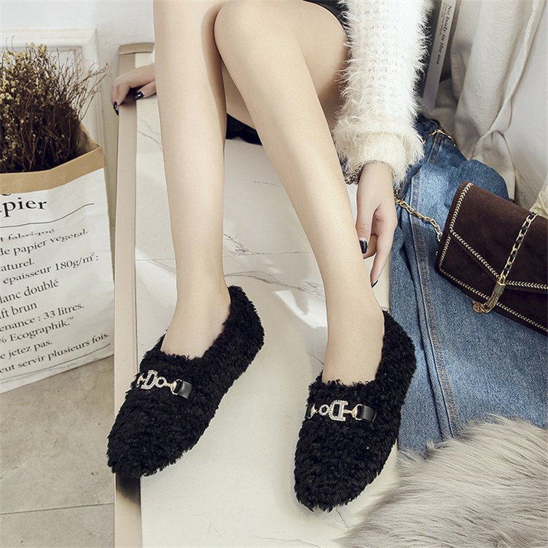 

2021 New Autumn Winter Woman Slide Into Woman.....loafers Lazy Metal....people Shoes Fashion....shoes of Warm CJLU, Black