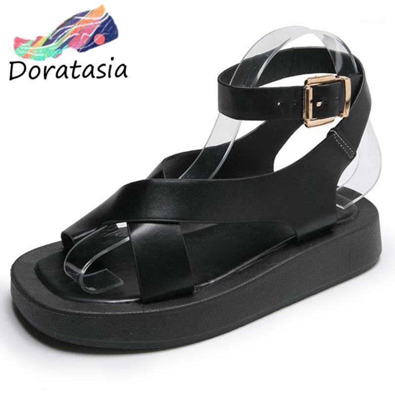 

DORATASIA New Women Low Wedges Gladiator Shoes Fashion Summer Flip Flop Sandals Women Concise Rome Platform Sandals1, Black