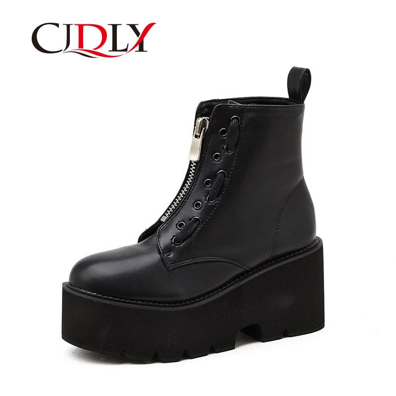 

CJDLY Wholesale Ankle Boots For Women Motorcycle Boots Chunky Heels Casual Zipper Round Toe Platform Shoes Female Autumn, Black
