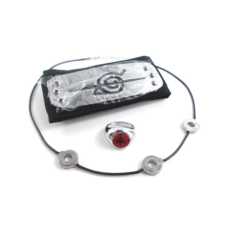 

brdwn Naruto Cosplay Akatsuki Hidan Uchiha Itachi Logo Headband Necklace Ring Kunai