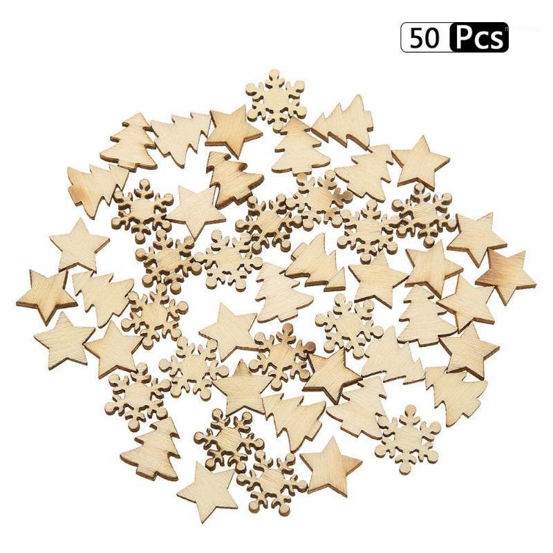 

50pcs Natural Wood Christmas Tree Snowflakes Pendant 2019 DIY Xmas Hang Star Table Decor Festive New Year Decoration Supplies1