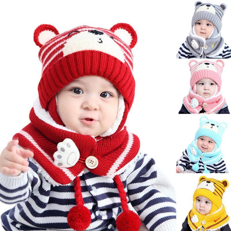 

1 Set Newborn BabyWinter Knitted Hat Baby Earflap Beanie Hat With Scarf F Kids Girls Boys Crochet Beanie Caps Photography Props1, Blue