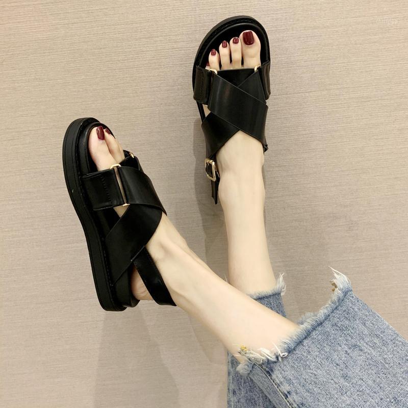 

female han edition platform with the new 2020 fashionable sandals with open-toed sandals women flat shoes in female ins1, See chart