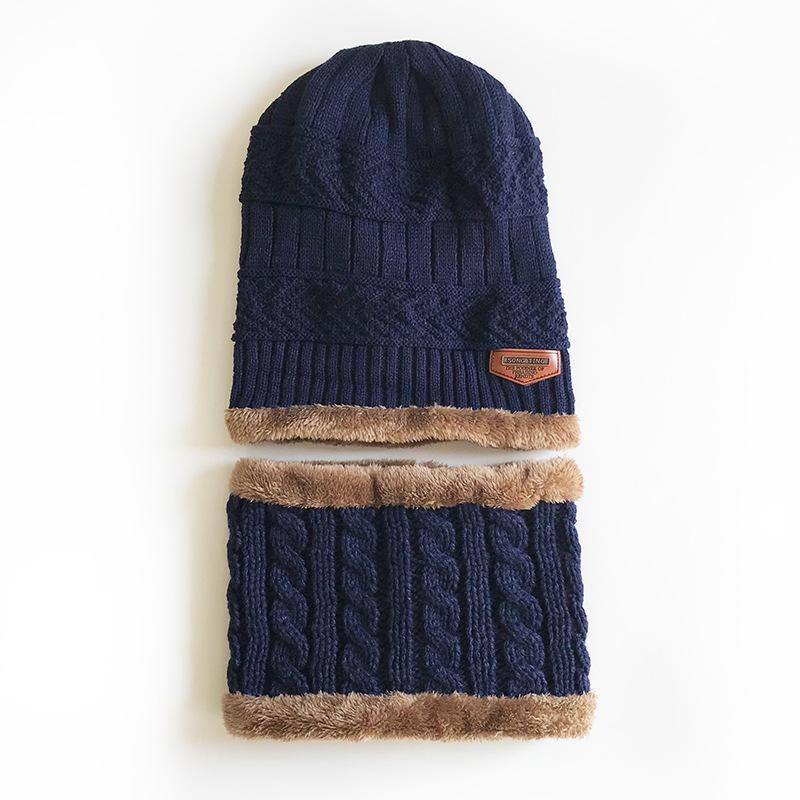 

Korean Style Mens Scarf Hat Two Sets Winter Wind Proof Velvet Knitting Wool Beanies