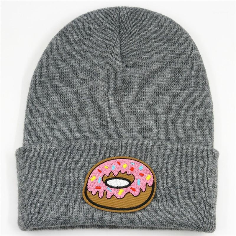 

2020 Doughnut Embroidery Cotton Thicken Knitted Hat Winter Warm Hat Skullies Cap Beanie for Men and Women 1461