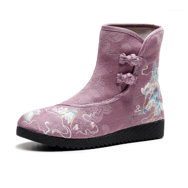 

Floral Embroidered Women Cotton Fabric Short Boots Hidden Wedge Platform Comfortable Autumn Shoes For Ladies1, Black