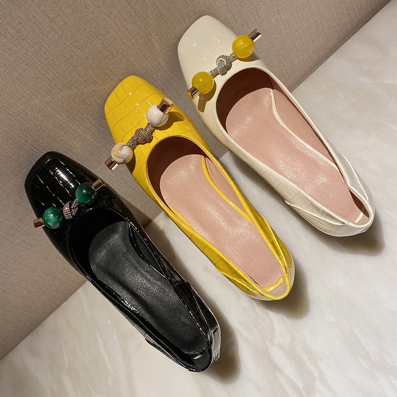 

2021 New Spring High-quality Leather High-black Heels Yellow Party Wedding Shoes Woman Size 34-40 Spmb
