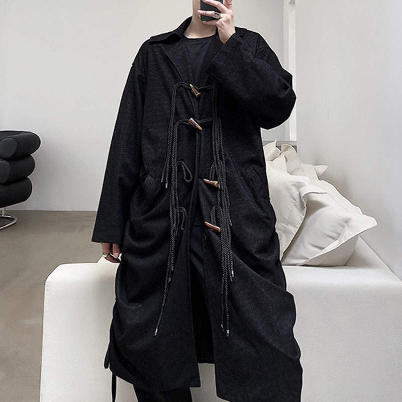 

2020 Horns Men Rope Adjustable Side Long String Trench Coat Japanese Male Streetwear Punk Jacket Outerwear X2iw, 2342