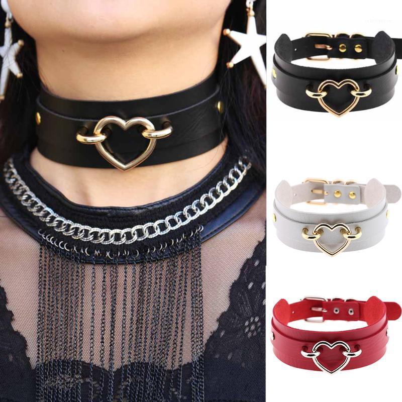 

Women Cosplay leather heart choker necklace with an adjustable buckle stud black goth collar for women chocker Gothic jewelry1