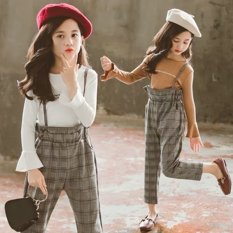 

Girls Clothing Sets Autumn Winter Kids Long Sleeve Shirts + Rompers Pants Suits Children Baby Girl Clothes 7 8 9 10 12 13 Year 201126