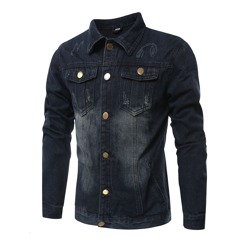 

New Mode Male Windproof Street Mark Black Jacket Quality Denim Thin 2vlh