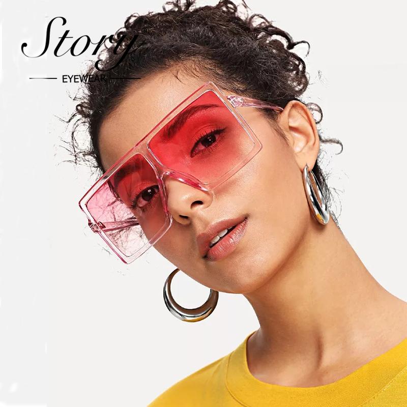 

STORY 2020 Oversized Square Sunglasses For Women Vintage Retro One Piece Transparent Lens Shield Sun Glasses Big Frame Shades