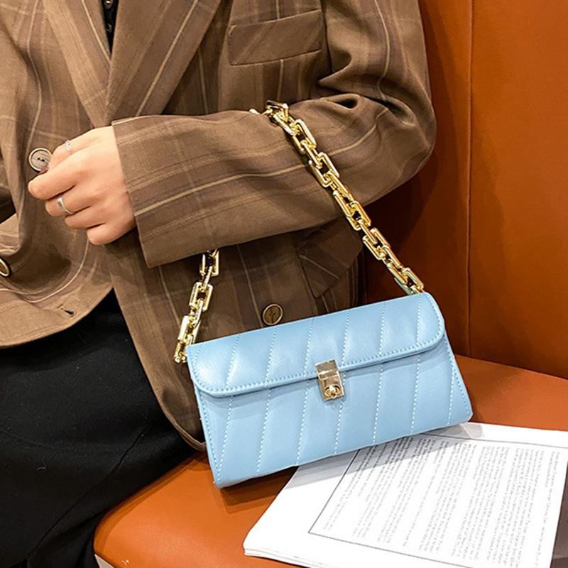 

2021 New French Thick Chain Armpit Bag Elegant Leather Shoulder Bag Underarm Messenger femme Sac, Bl