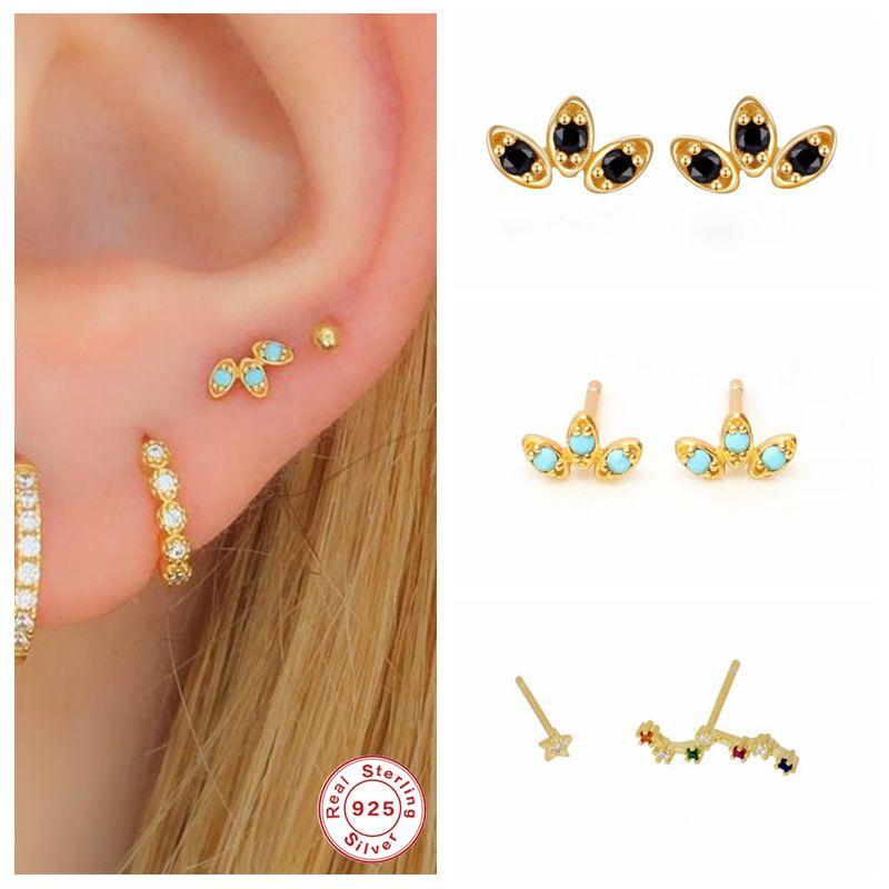 

Solid 925 Sterling Silver Earring Glitter Turquoise MINI Stud Earring For Ladies Woman Earrings Fine Jewerly Pendientes Brincos