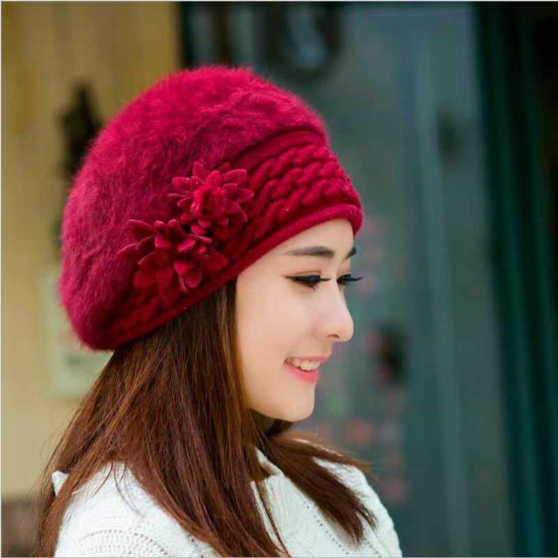 

New Arrival Elegant Women Knitted Hats Fur Cap Autumn Winter Berets Ladies Female Fashion Skullies Beret Hat, Red