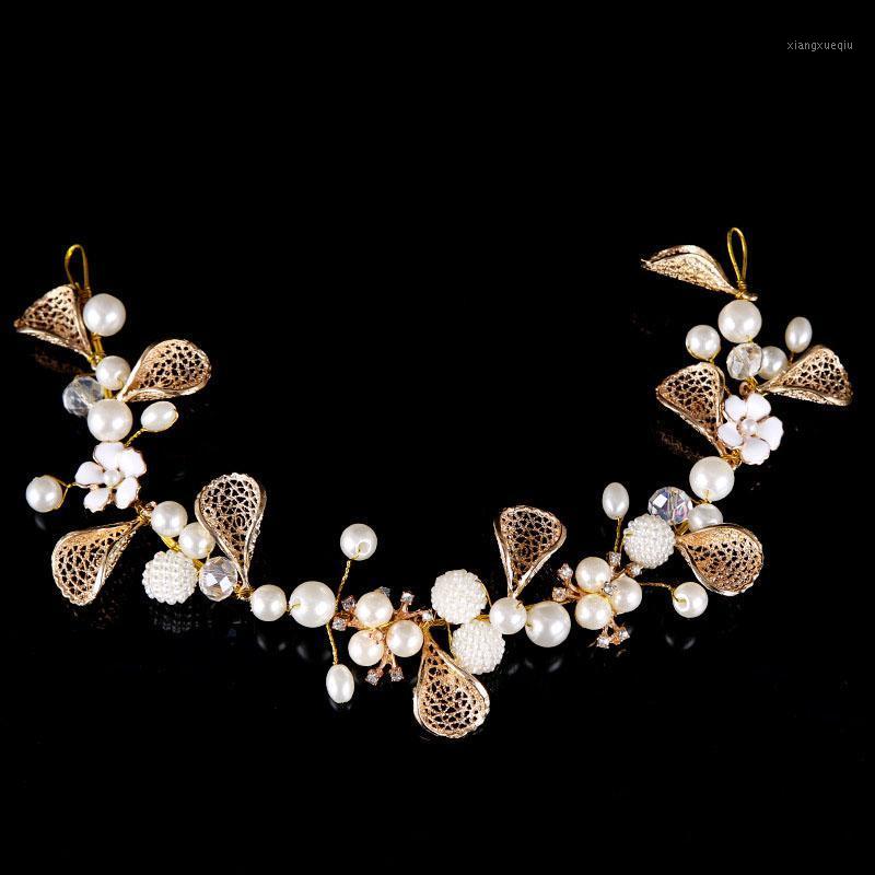 

Hair Clips & Barrettes Gold Leaf White Flower Crystal Wedding Headband Bridal Headpiece Accessories LB, Golden;silver