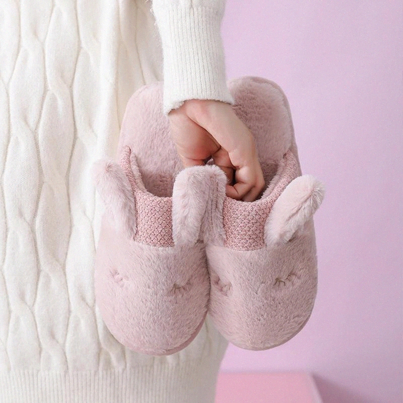 

Women Warm Faux Fur Slippers Cute Cartoon Rabbit Lovers Winter Shoes Soft Plush Female Indoor Slipper Ladies Home Slides SH469 #g32V, Black